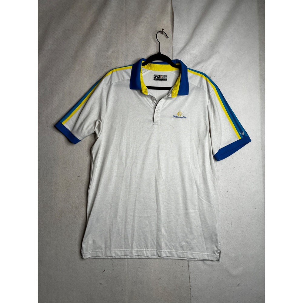 Callaway Mens Opti-Dri Golf Polo‎ Shirt Large White Blue Yellow The Country Club